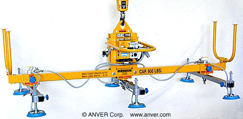 ANVER Six Pad Electric Powered Vacuum Lifter for Handling Oiled Steel Sheets, 12 ft x 6 ft (3.7 m x 1.8 m) up to 900 lb (408 kg)